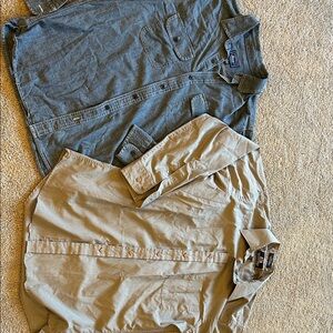 Set of two men’s  Casual Button-Down Shirts - denim and taupe